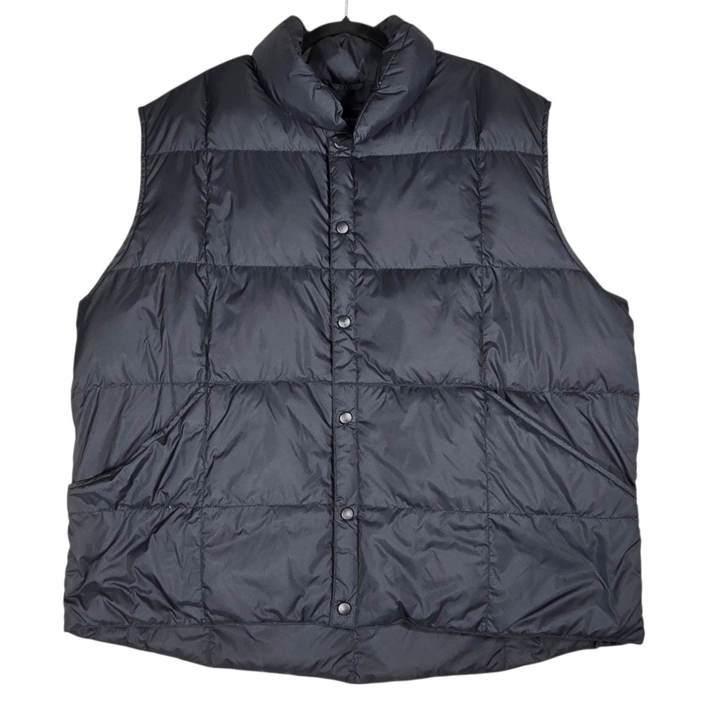 Lands End Goose Down Puffer Vest Mens XXL 50 52 Black Snap Front 95694